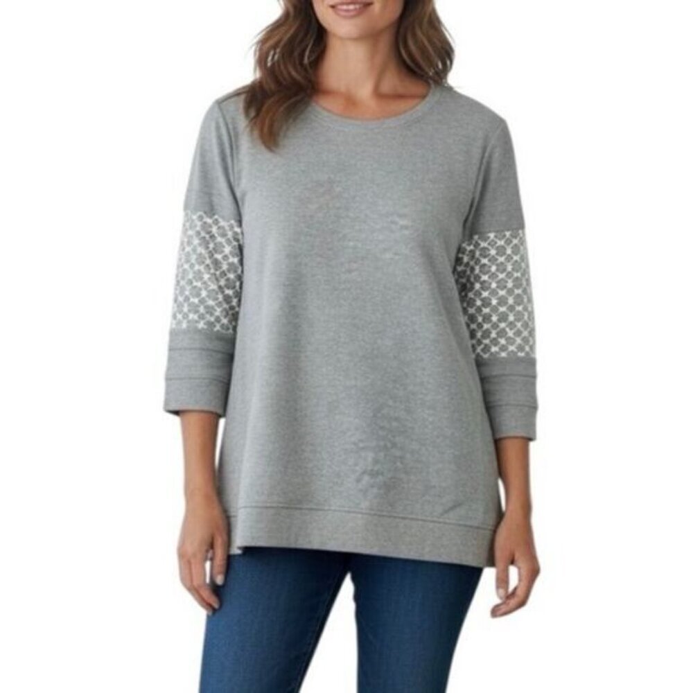 EMPORIO ARMANI 3/4 Sleeve Embroidered Gray Sweatshirt Size 12